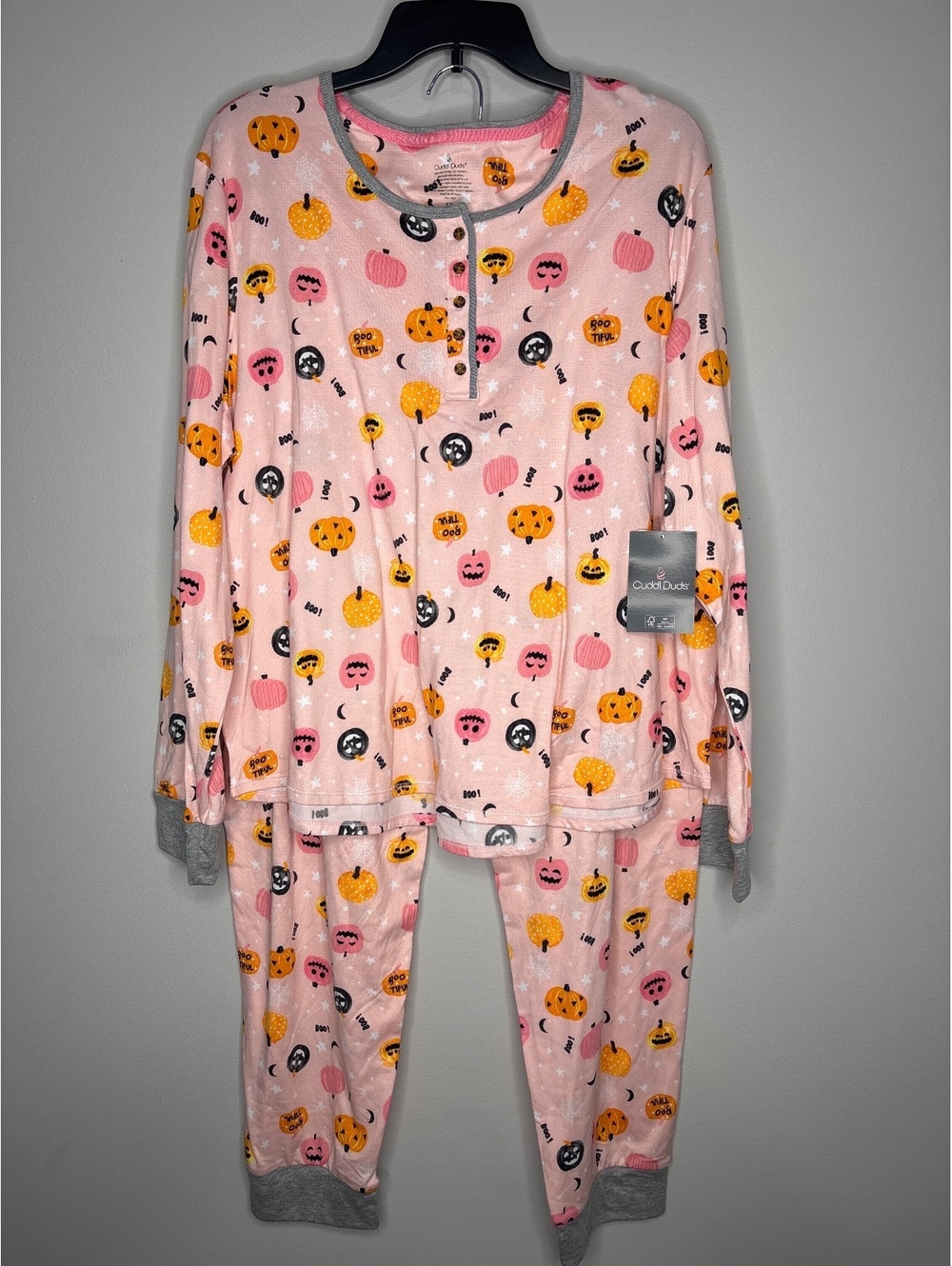 Cuddl Duds Women's XXL Pink Halloween Pumpkin Pajama Set